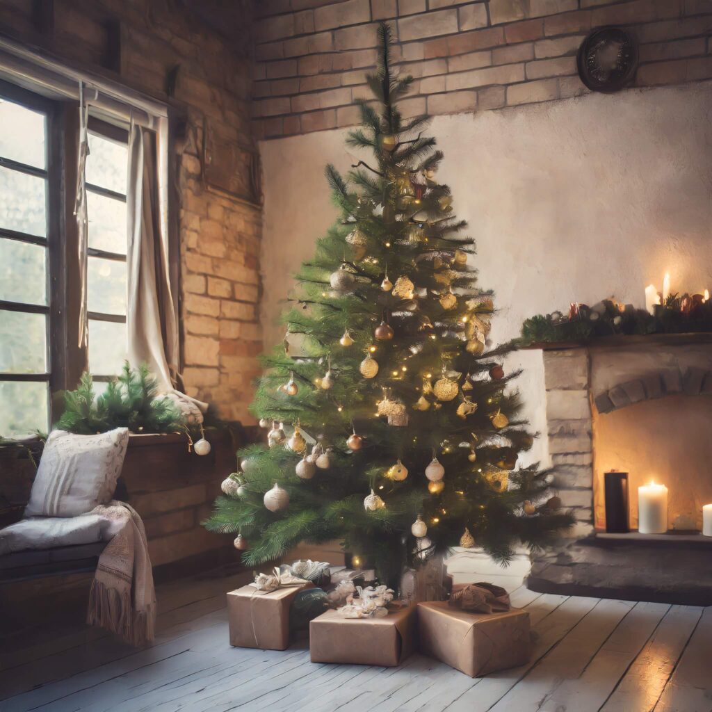 Ein Weihnachtsbaum im Wohnzimmer